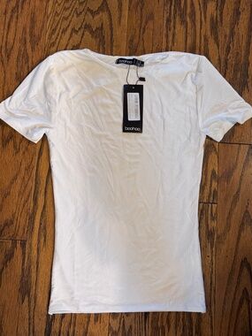 Women's boohoo Double Layer Slinky Fitted Top Size 6 Short Sleeve